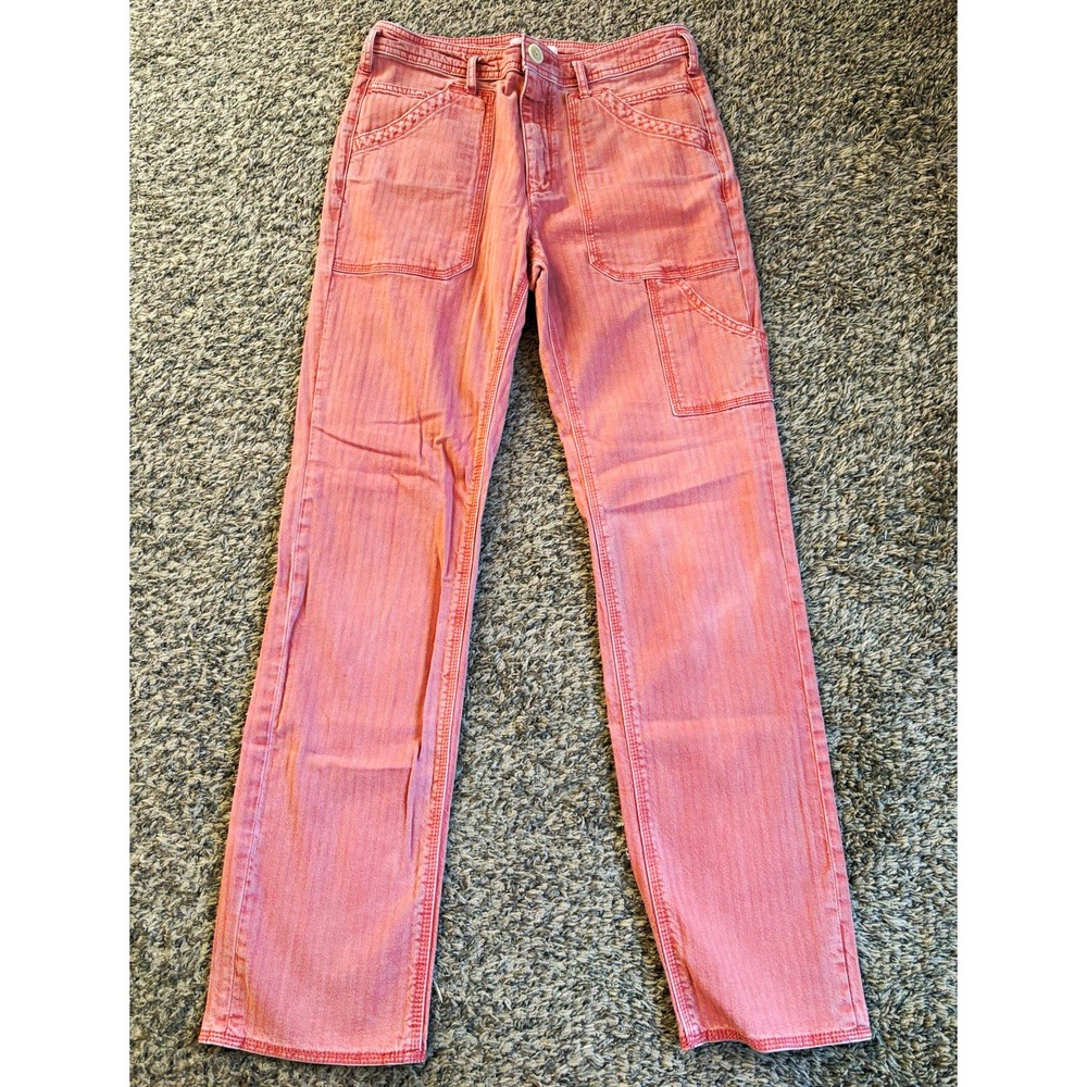 Anthropologie Women's Straight Utility Jeans Pink Medium Wash Denim Pockets